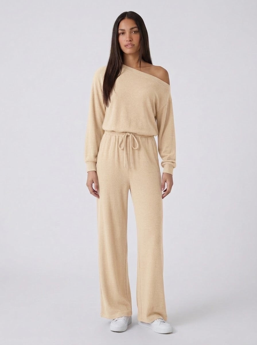 Jumpsuit manga larga beige