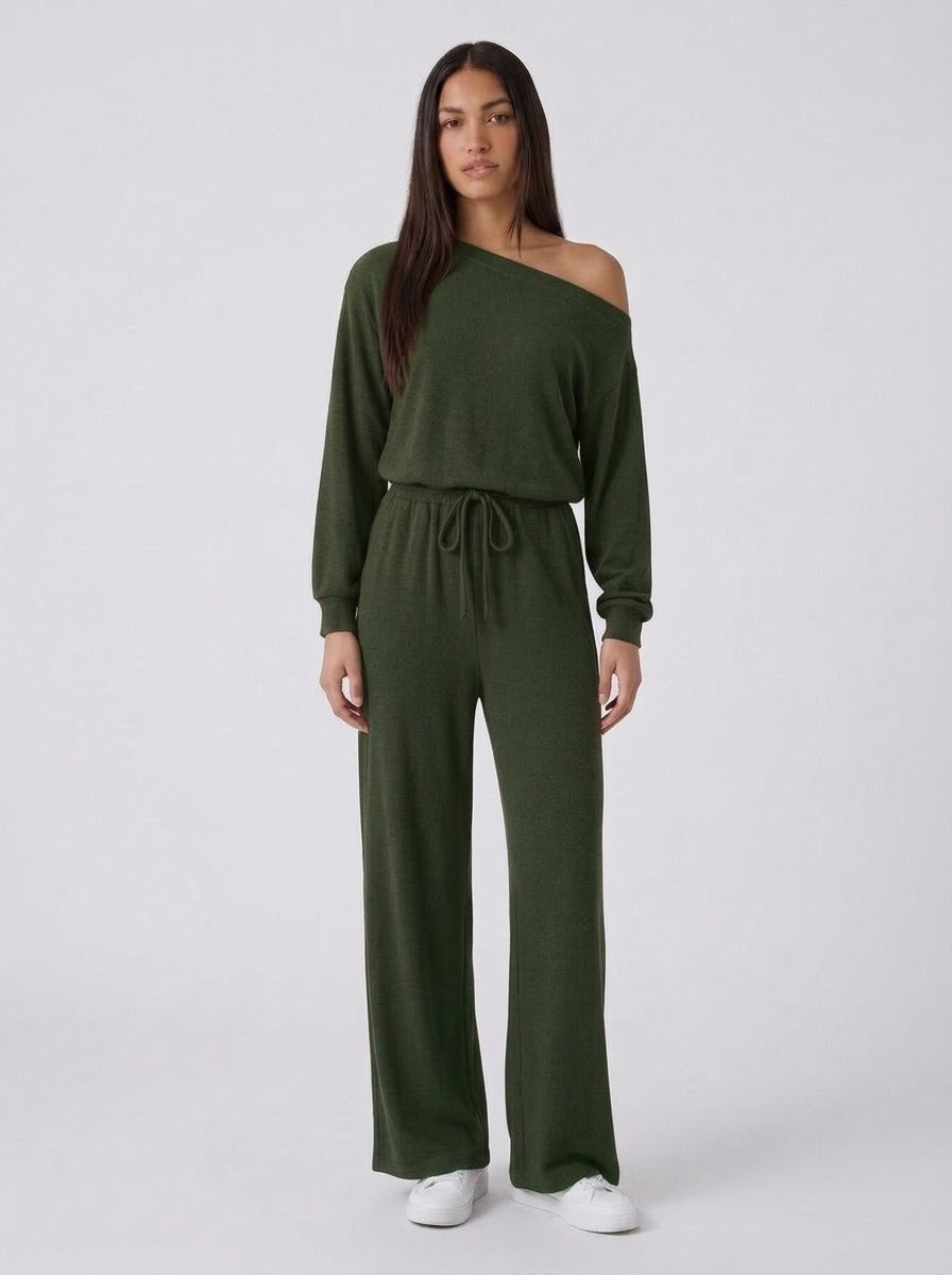 Jumpsuit manga larga verde oscuro