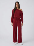 Jumpsuit manga larga vino tinto - frente