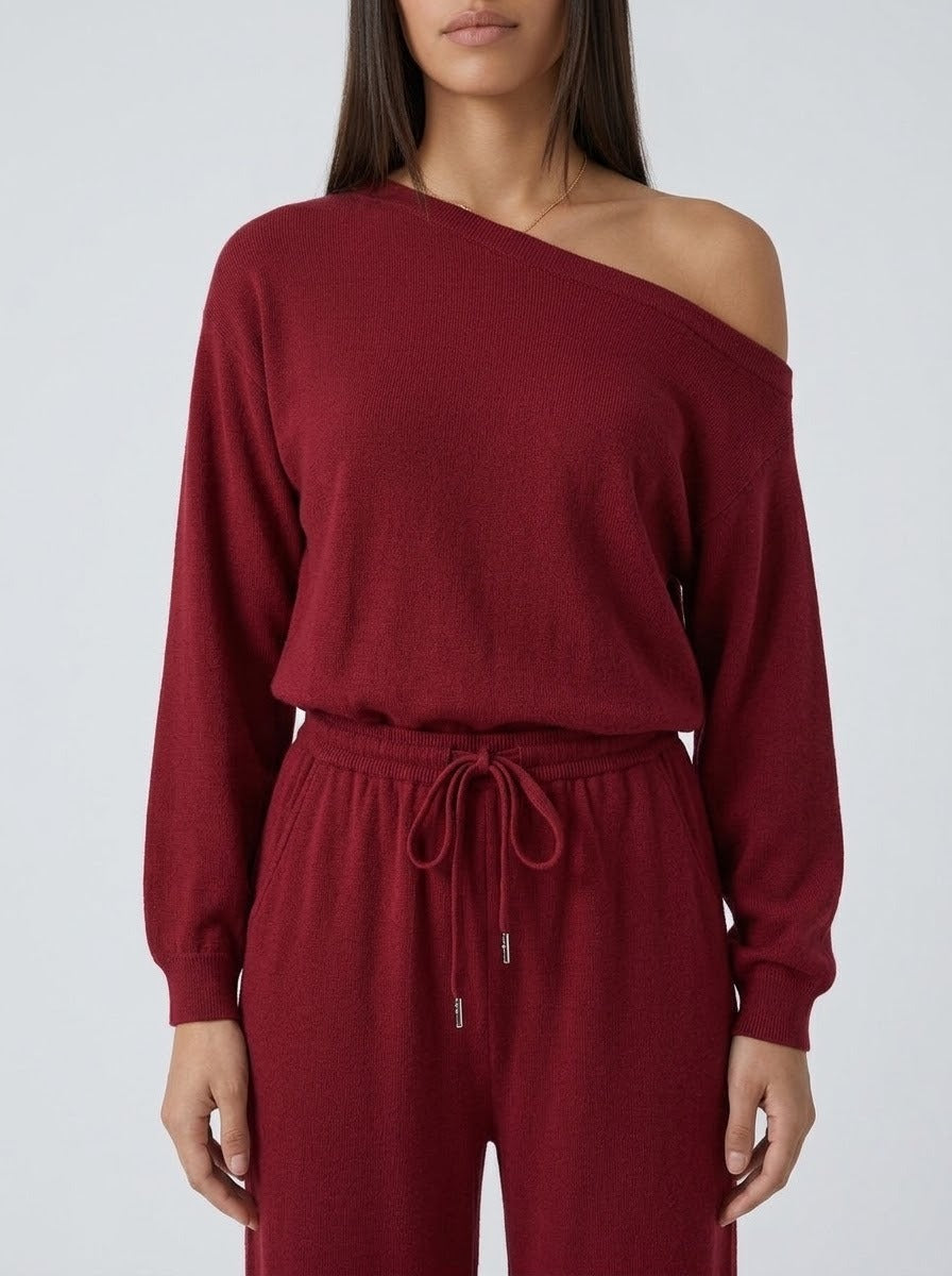 Jumpsuit manga larga vino tinto - detalle