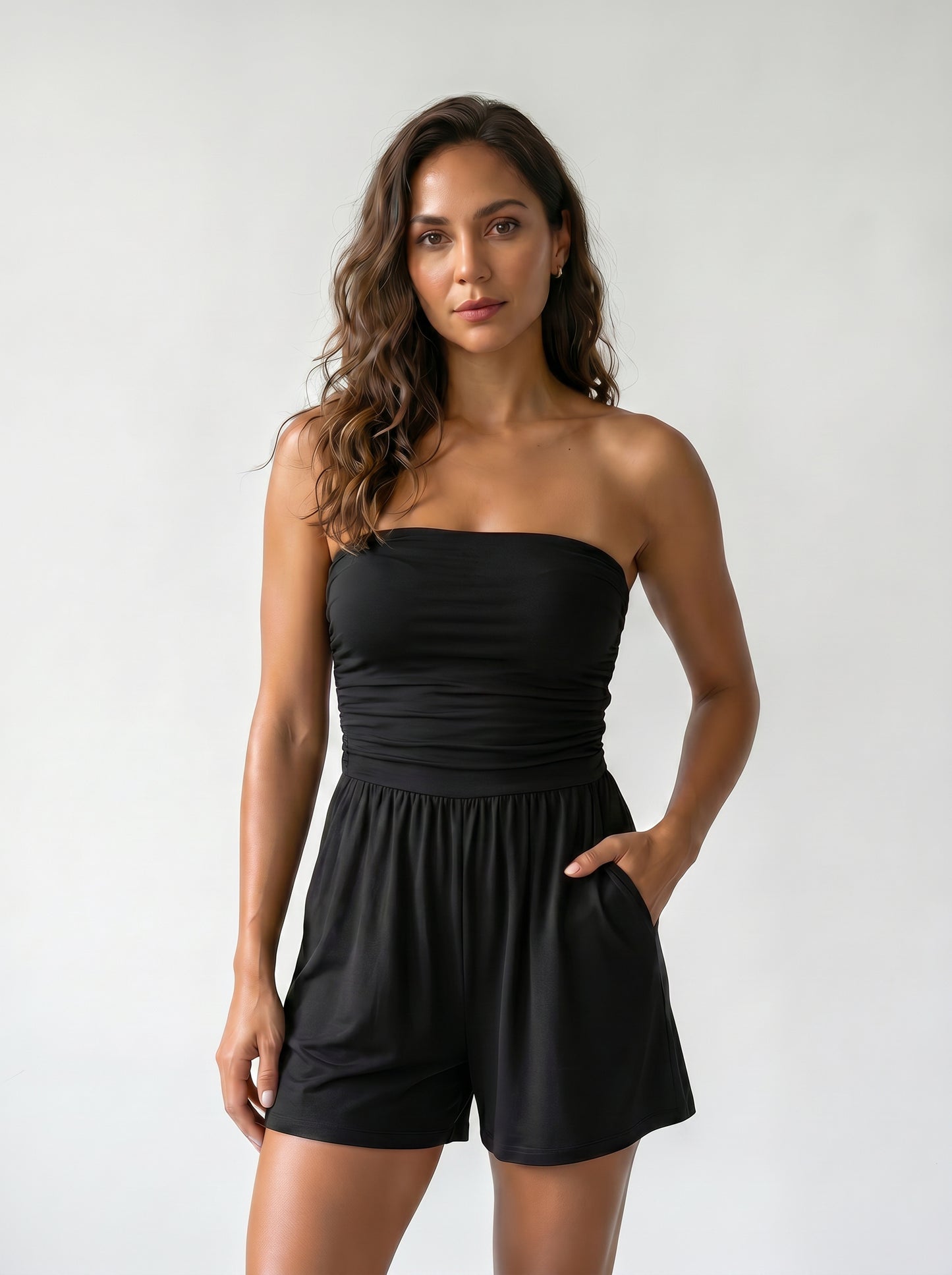 Mono Strapless Boho de Pierna Ancha con Bolsillos — Punto Estilo