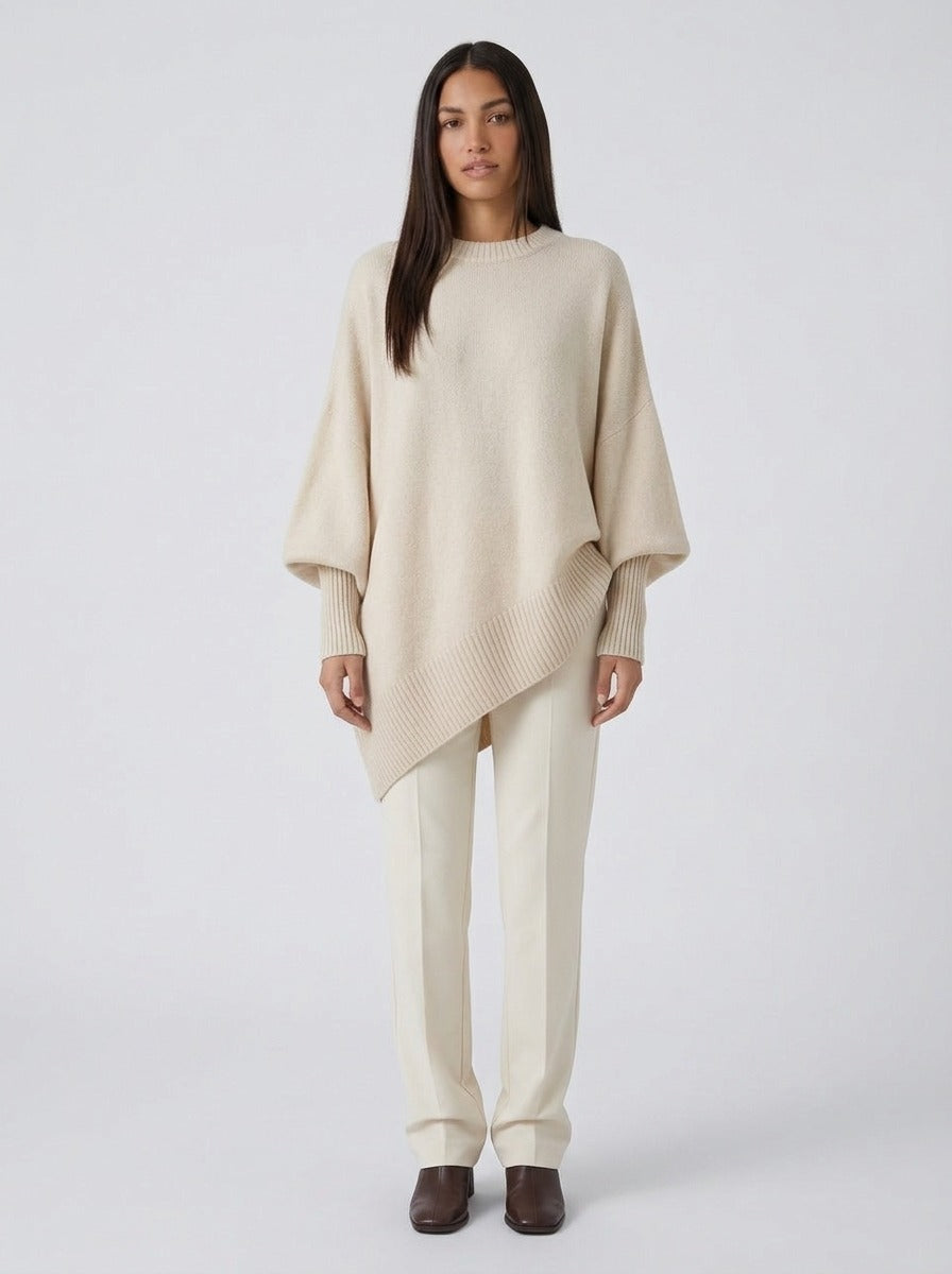 Suéter poncho Livia beige - frente