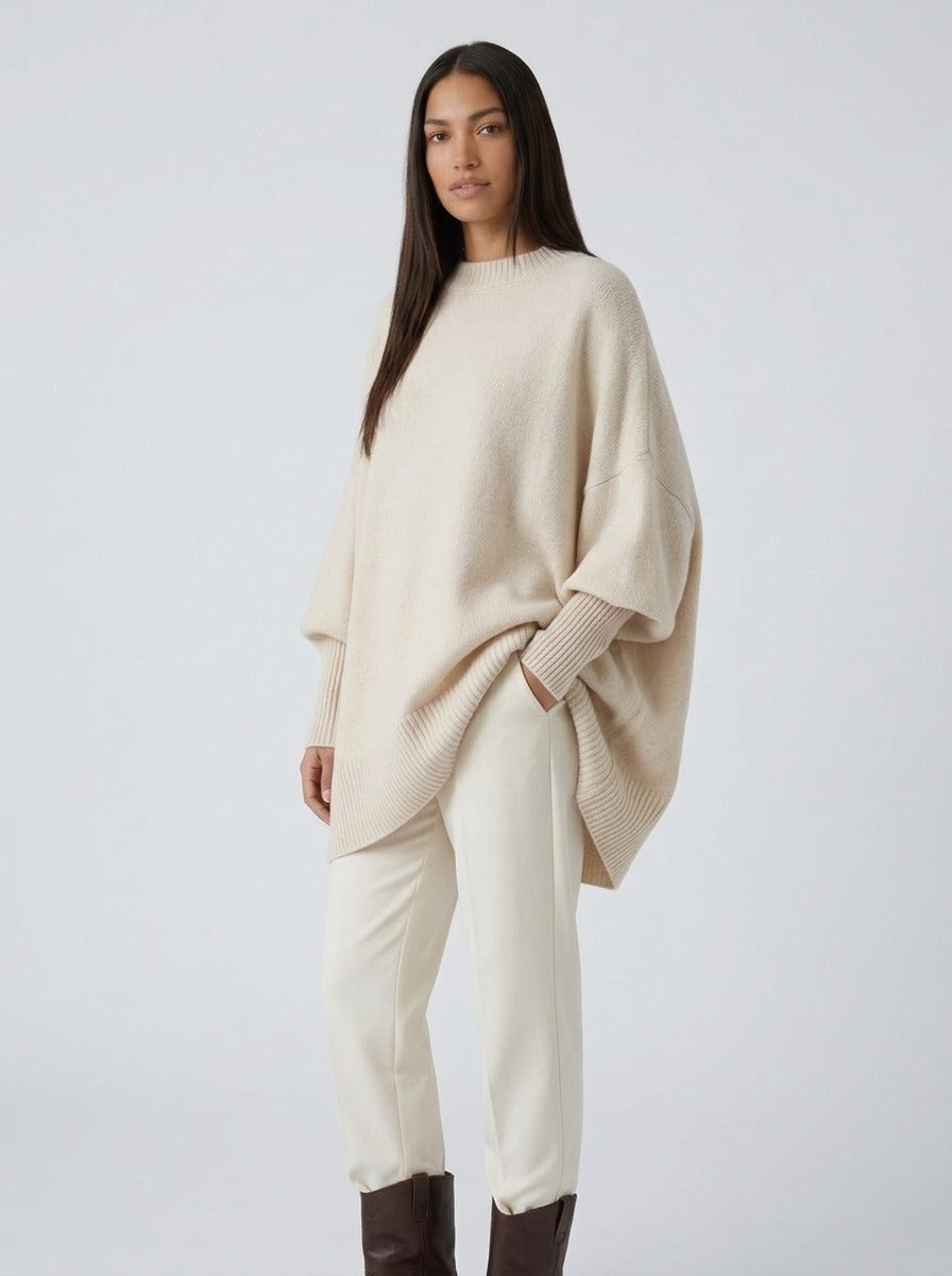 Suéter poncho Livia beige - tres cuartos