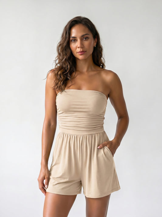 Mono Strapless Boho de Pierna Ancha con Bolsillos — Punto Estilo