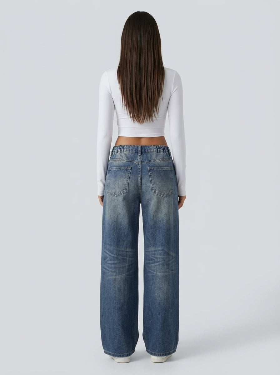 Pantalón wide leg efecto jean - espalda