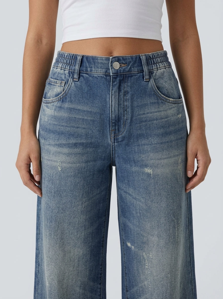 Pantalón wide leg efecto jean - detalle pretina