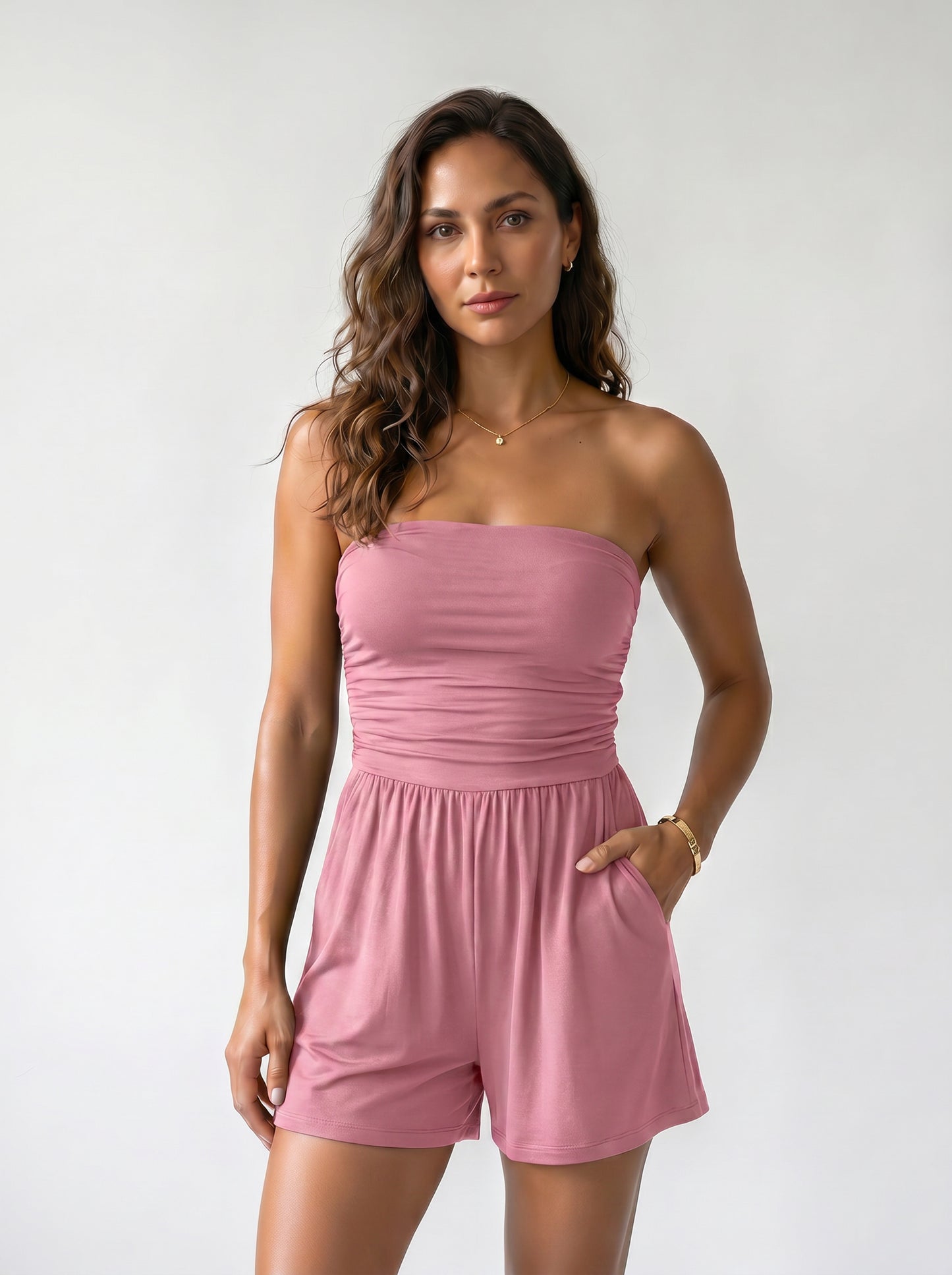 Mono Strapless Boho de Pierna Ancha con Bolsillos — Punto Estilo