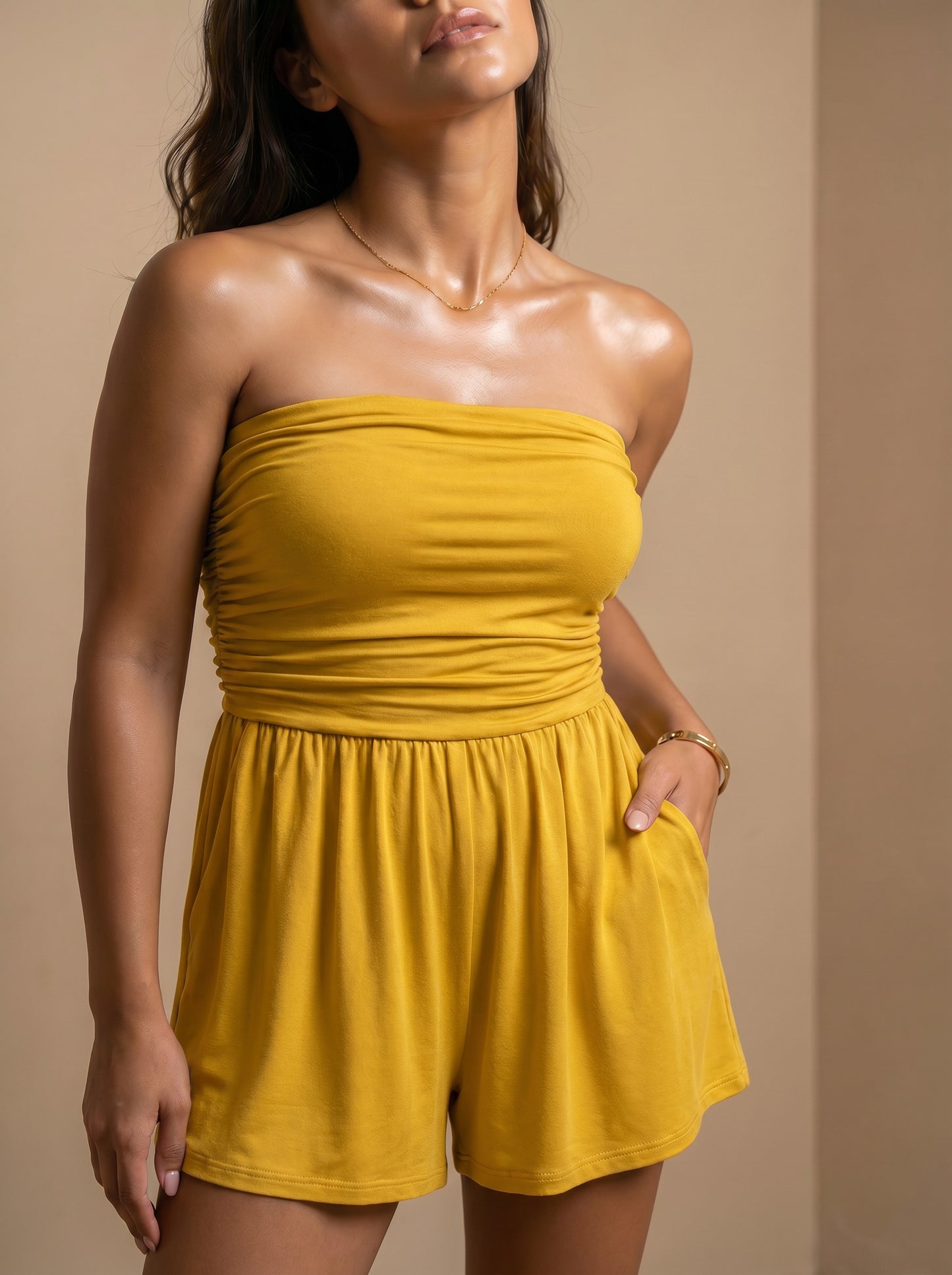 Mono Strapless Boho de Pierna Ancha con Bolsillos — Punto Estilo