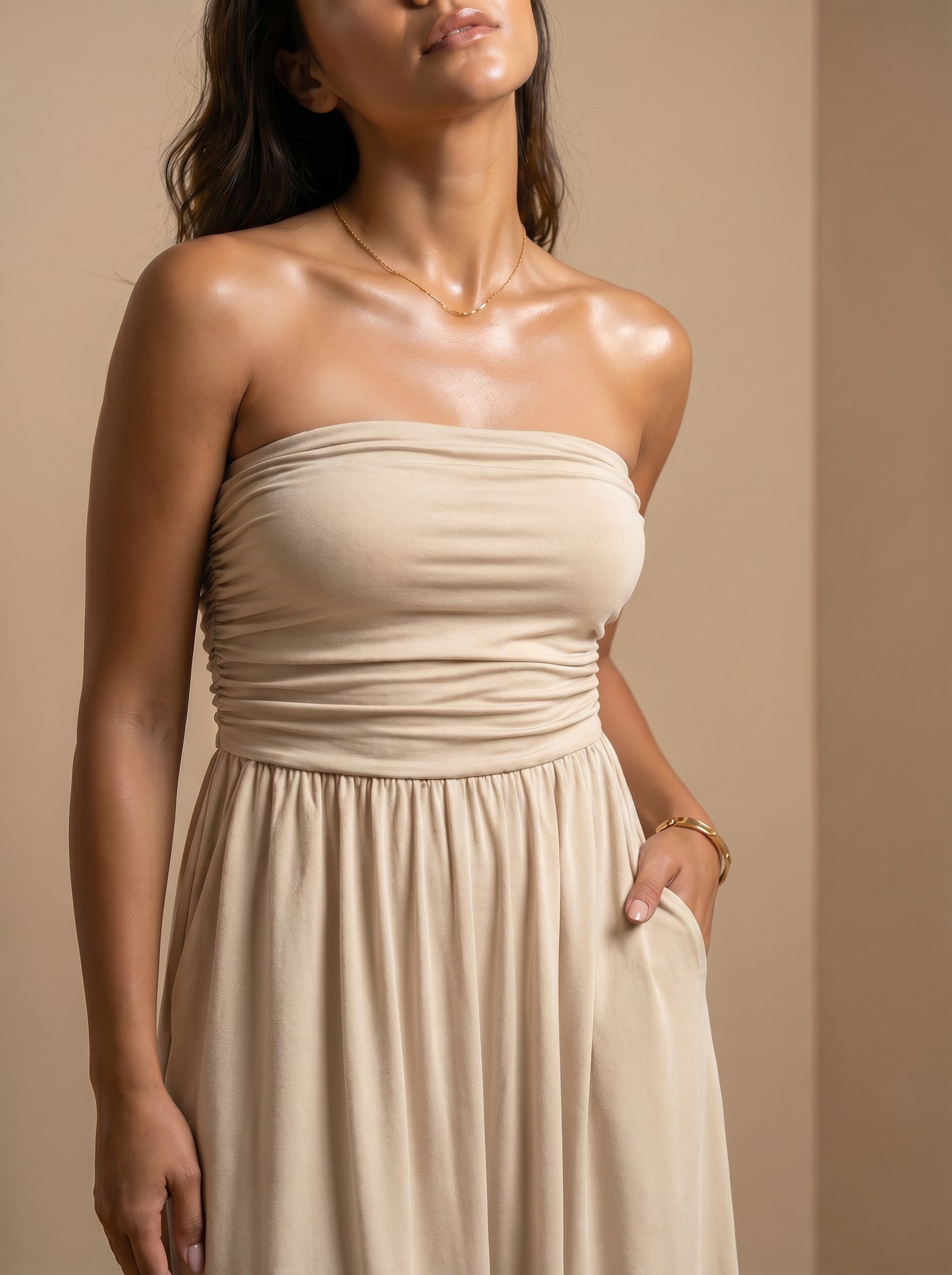 Mono Strapless Boho de Pierna Ancha con Bolsillos — Punto Estilo