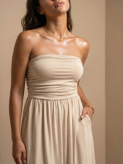 Mono Strapless Boho de Pierna Ancha con Bolsillos — Punto Estilo